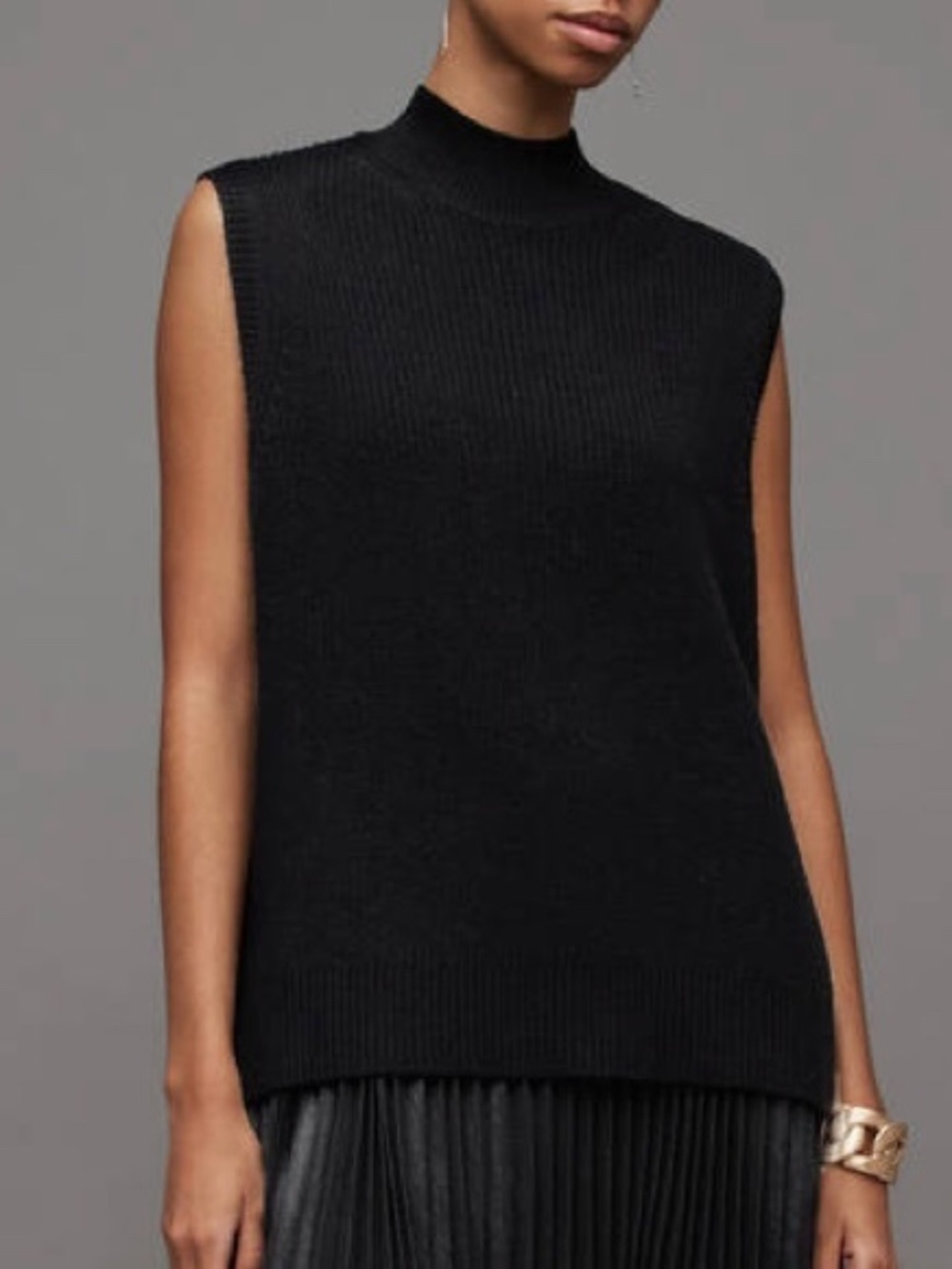 AllSaints Eve Dress Black Wool Cashmere Sleeveless Ribbed Knit Size M NWT